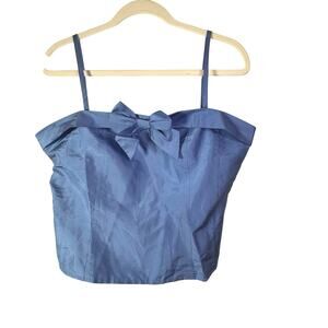 Carole Little Vintage Silk Corset Top M | Blue Bow Cropped Bustier